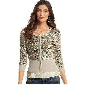 White House Black Market sequin sparkle zip front sweater jacket size Medium